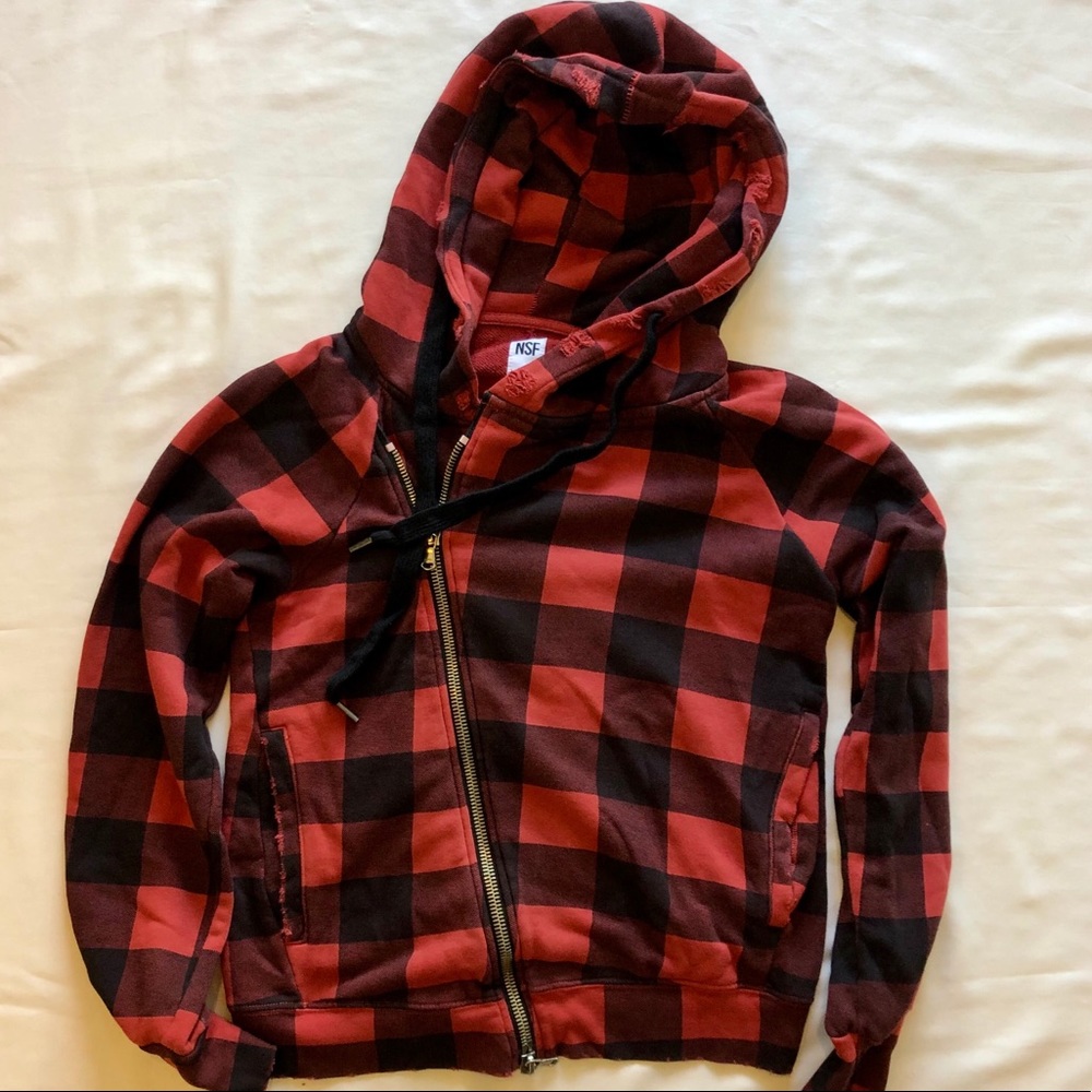 NSF | Walker Buffalo Check Asymmetrical Hoodie